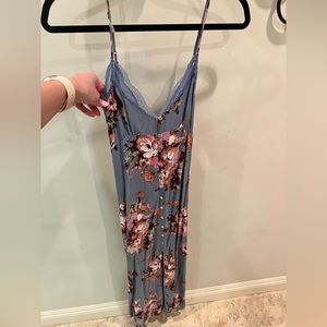 Long dress button up floral blue
